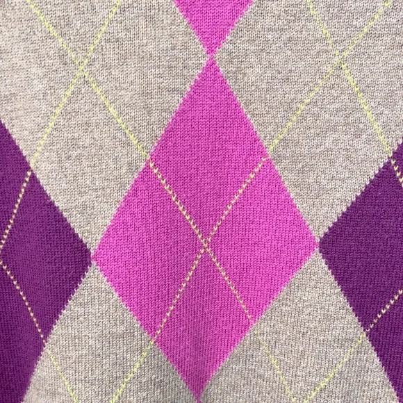 Izod V-Neck Argyle Sweater - Purple and Brown - Picture 4 of 9